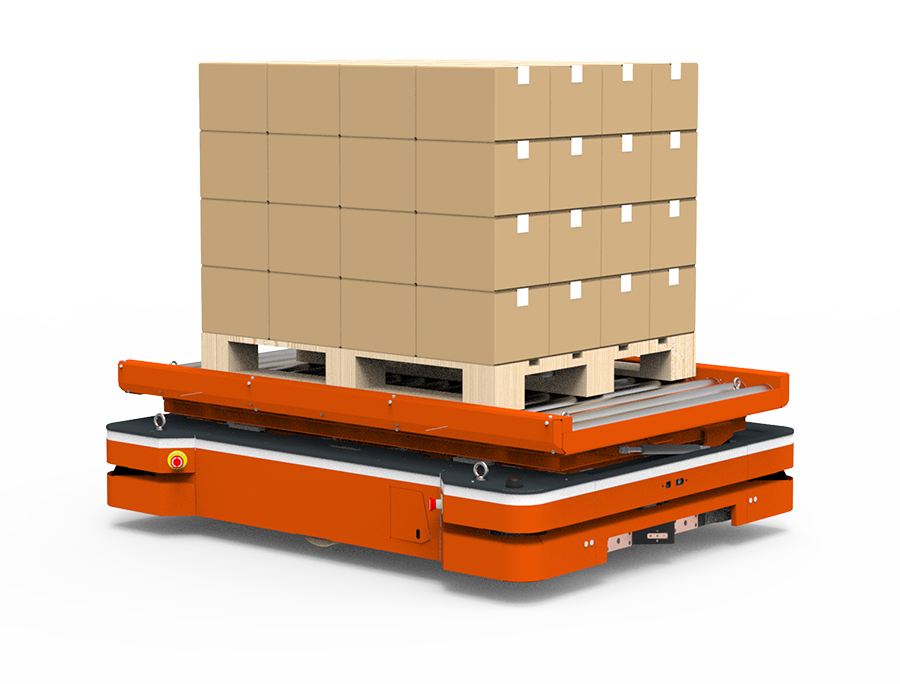 Robmov cargado con palet de cajas